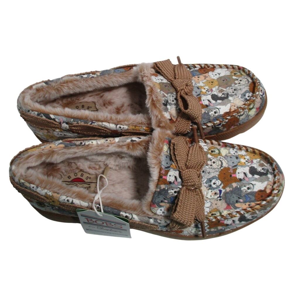Sketchers Bob's Memory Foam Dog Print Cozy Slippers Rubber Sole NWT Size 10 - Picture 6 of 10